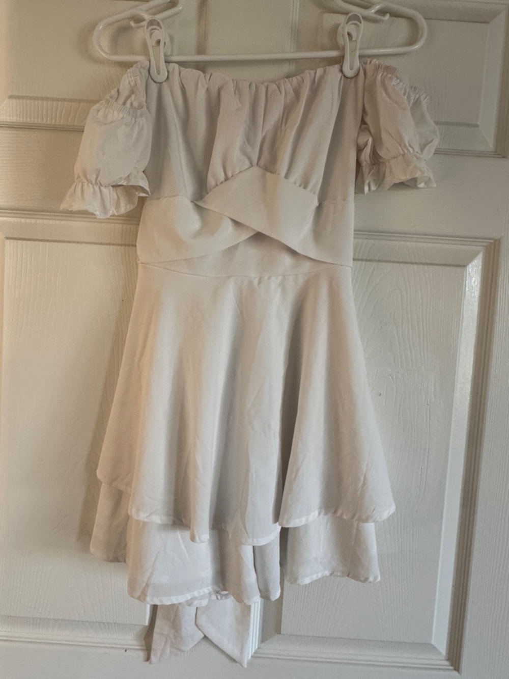 White Off-Shoulder Ruffle Mini Dress - Picture 2 of 3
